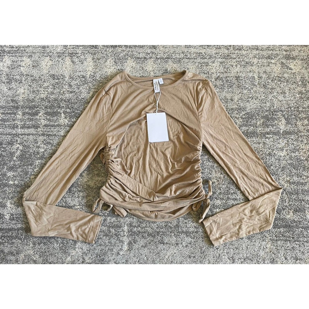 Los Angeles Atlier Womens S Shirt Tan Long Sleeve Brown Adjustable NWT M9